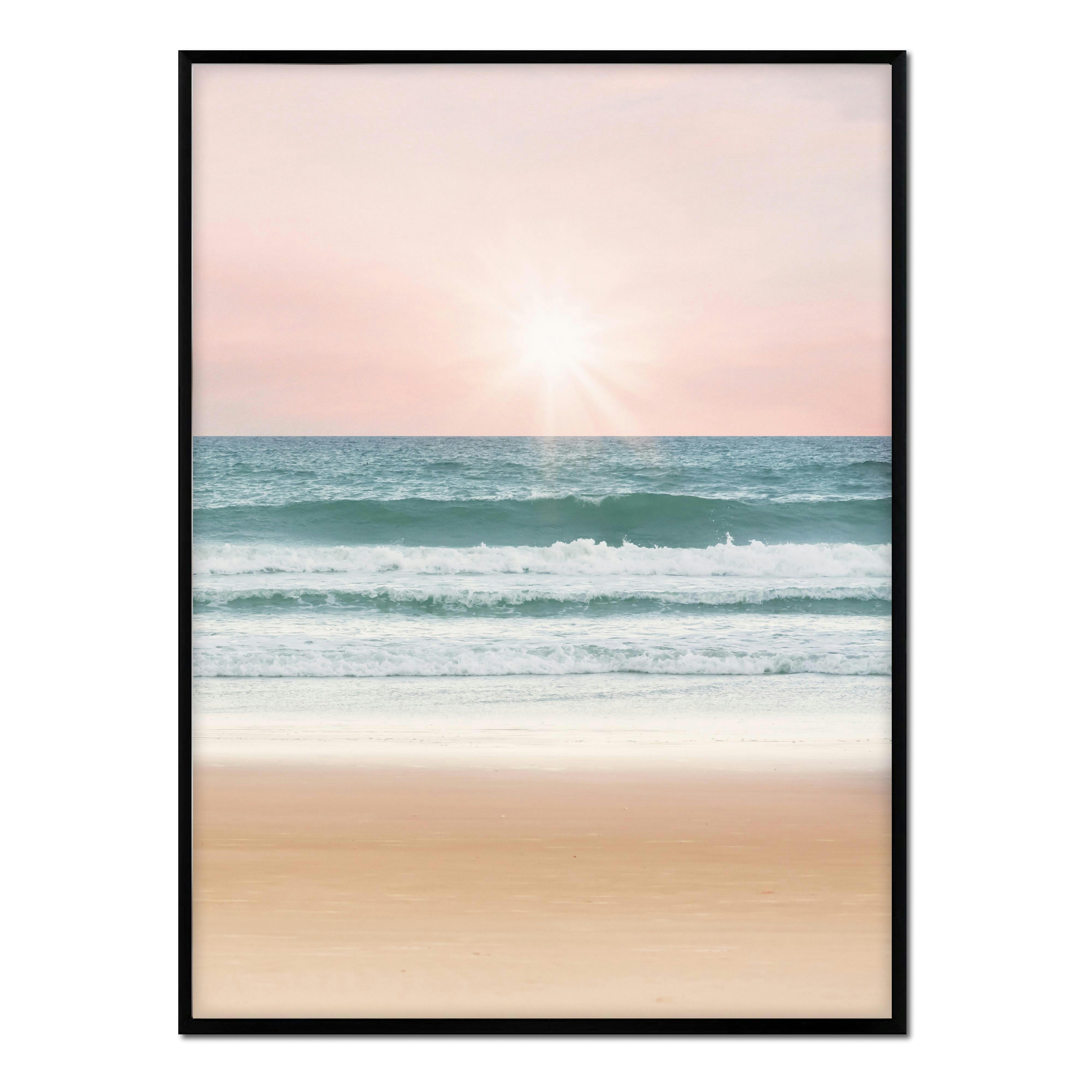 PLAYA - Affiche avec cadre noir - Coucher de soleil sur la mer - 30x40