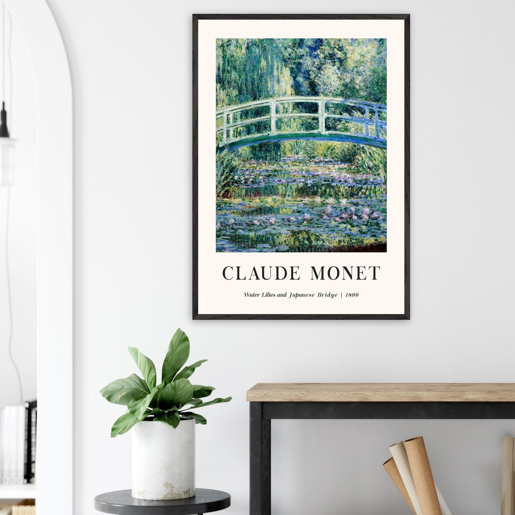 Artfulprints Poster Claude Monet - Water lilies and Japanese bridge  - 70x100 cm - Groen