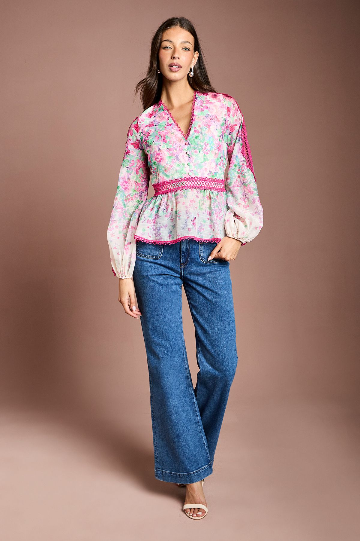 Coast Printed Blouson Sleeve Organza Top