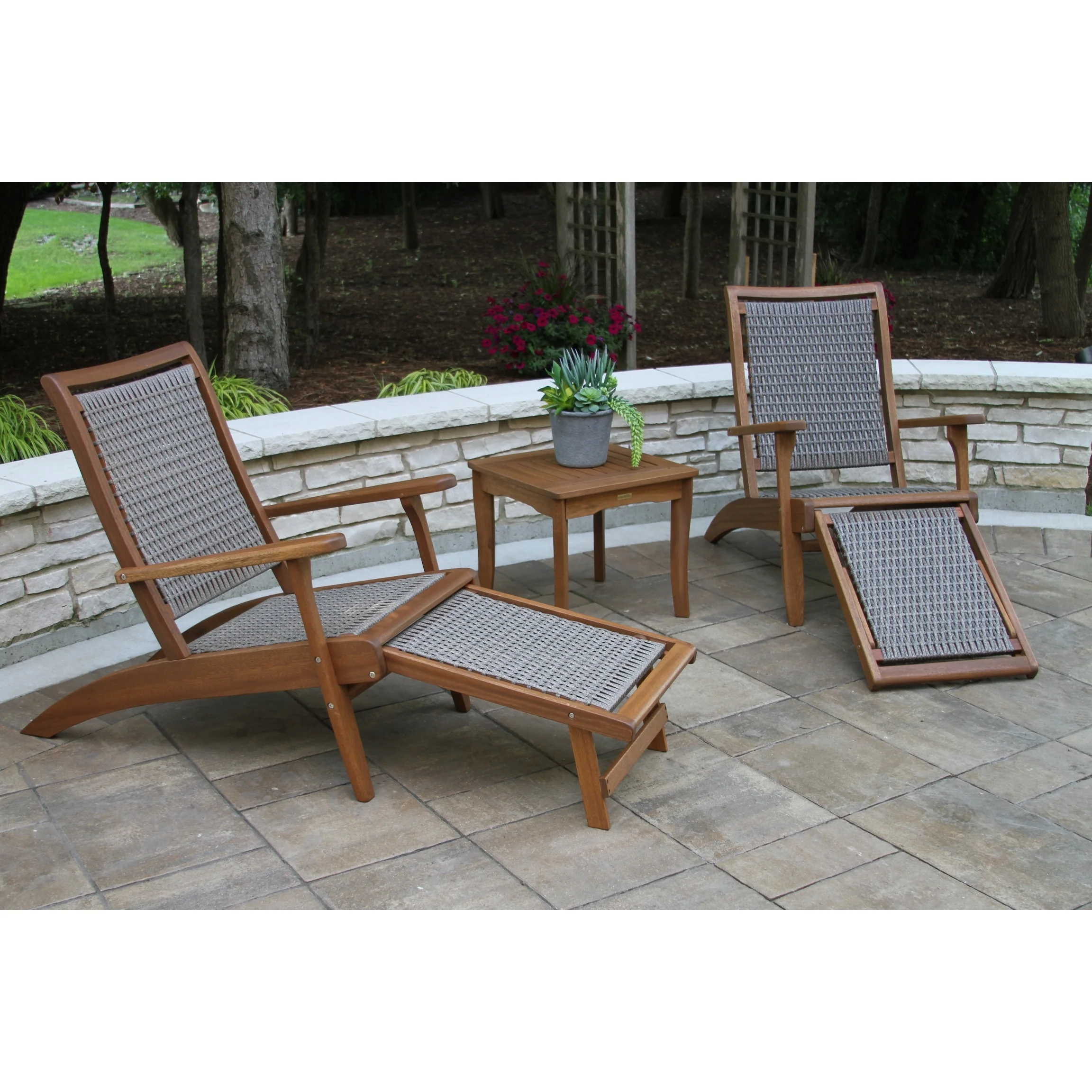 Eilaf 3 pc. Eucalyptus Wicker Lounger Set with Ottoman and Square End Table