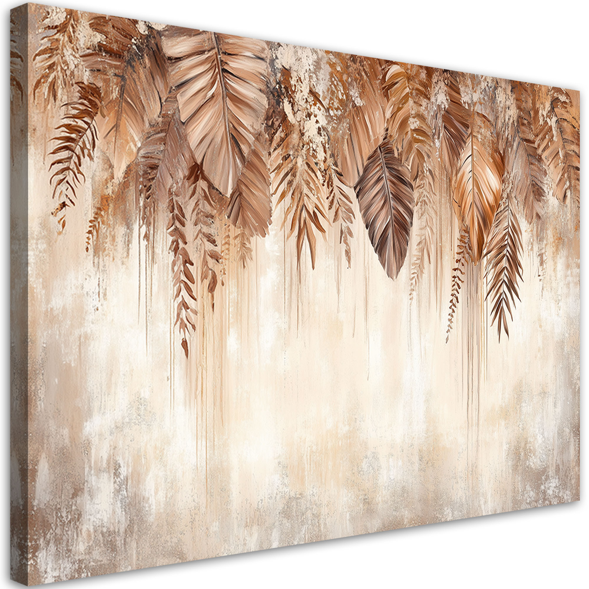 Obraz do salonu sypialni, Wiszące beżowo brązowe liście natura boho 60x40