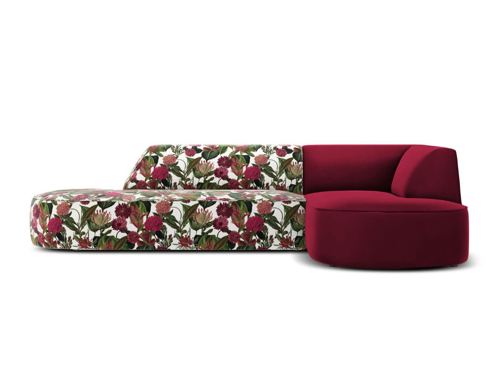 CHARLES - Canapé D'Angle Droit 4 places en Velours Motif de Rose de Jardin