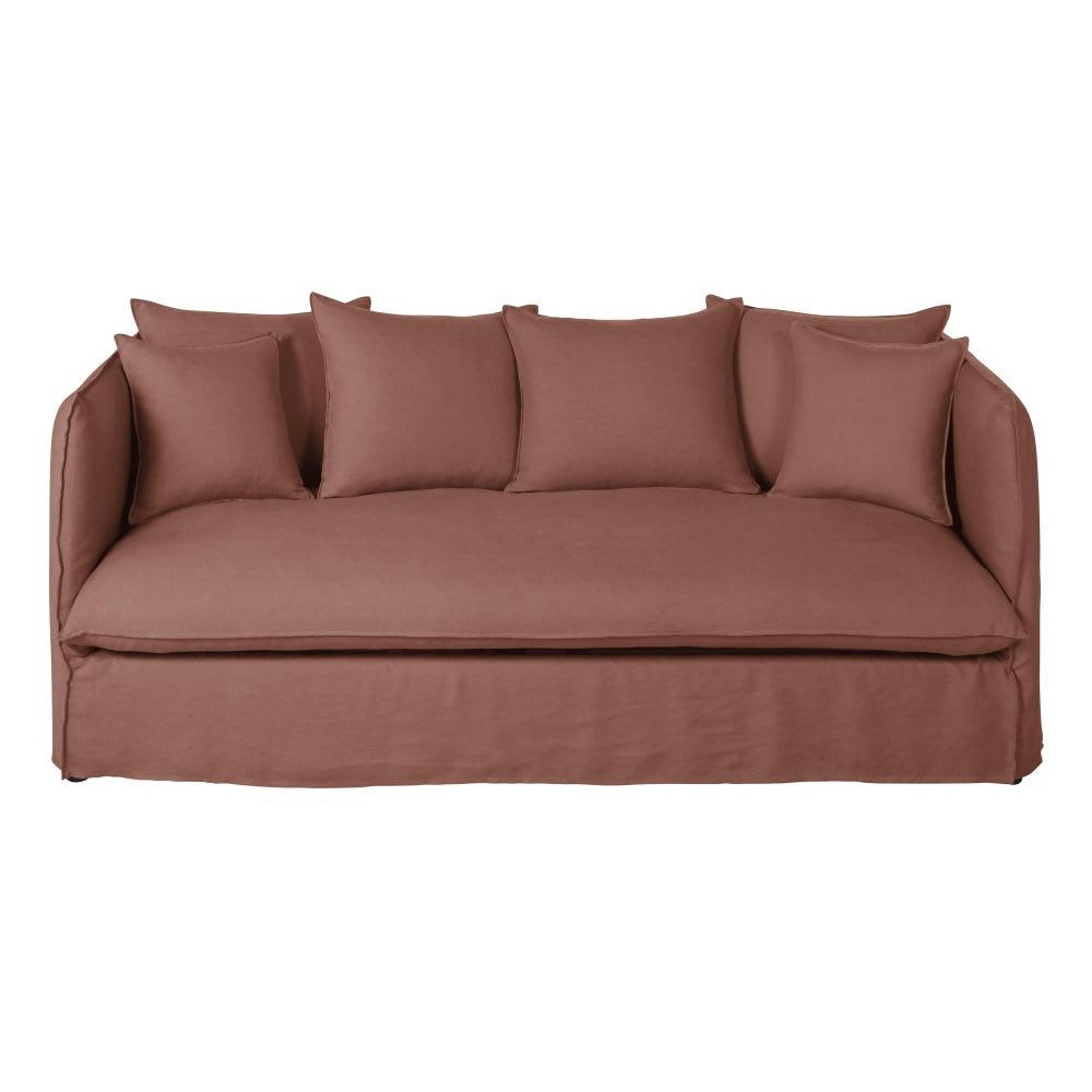 Louvain - Housse de canapé 3/4 places en lin supérieur rouge rhubarbe