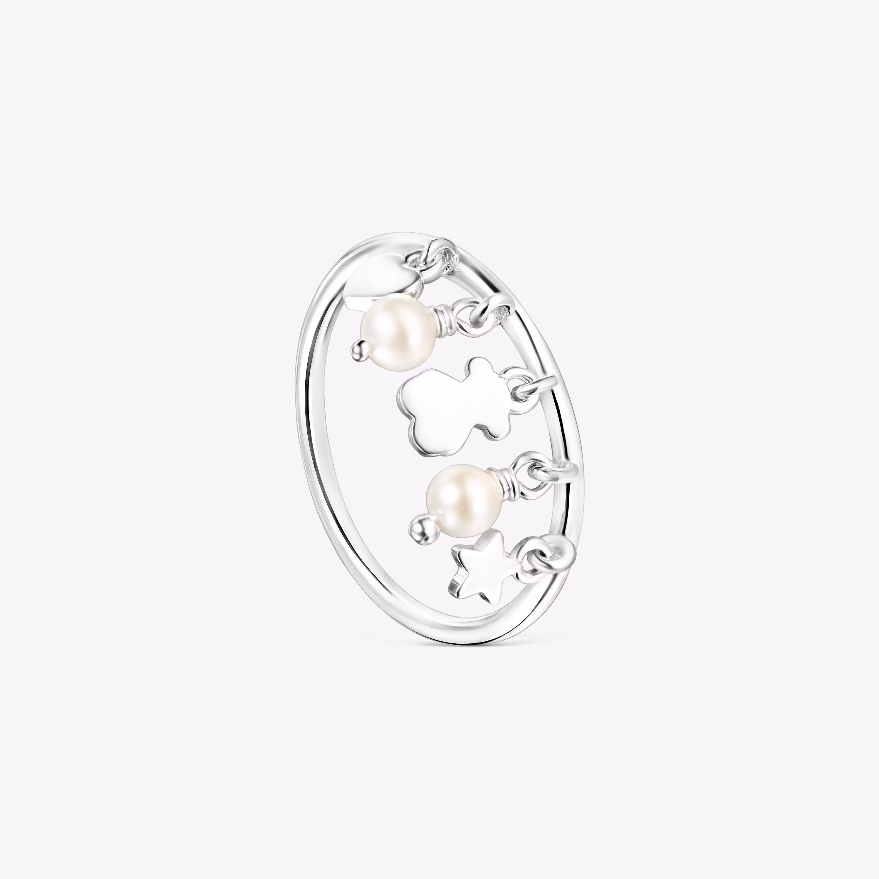 Anillo de plata y perlas motivos oso, corazón y estrella Cool Joy
