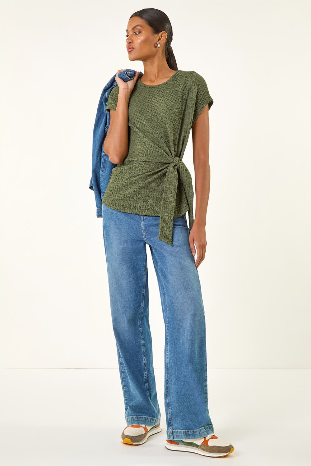 Roman Textured Asymmetric Wrap Top