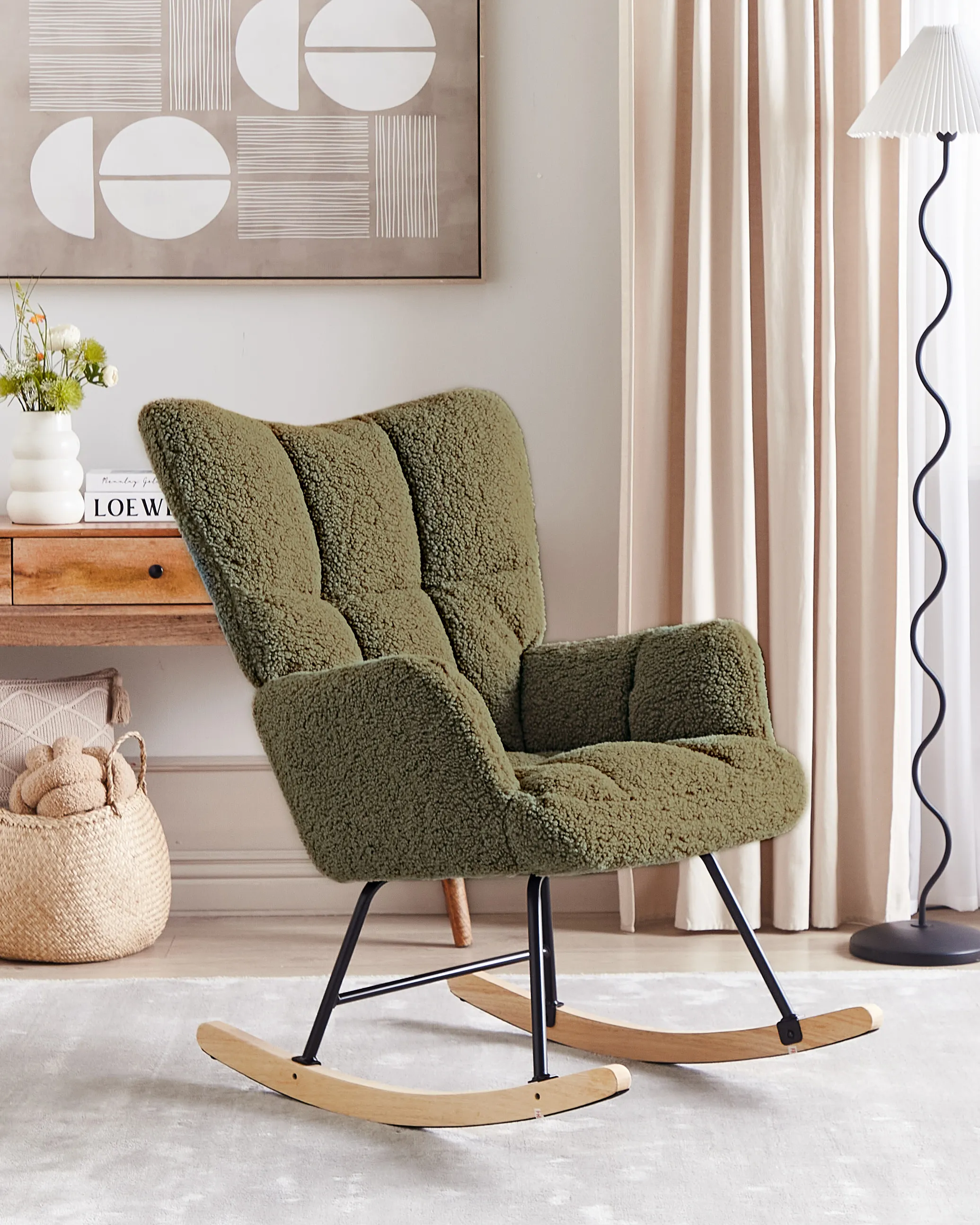 Rocking Chair OULU Boucle Dark Green