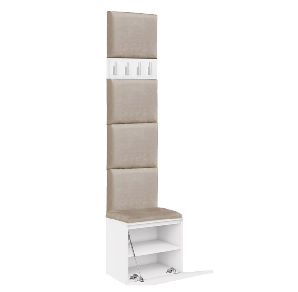 Zestaw Do Przedpokoju 1P4 Biały/Beż 50X37X212 Cm Welur Beż