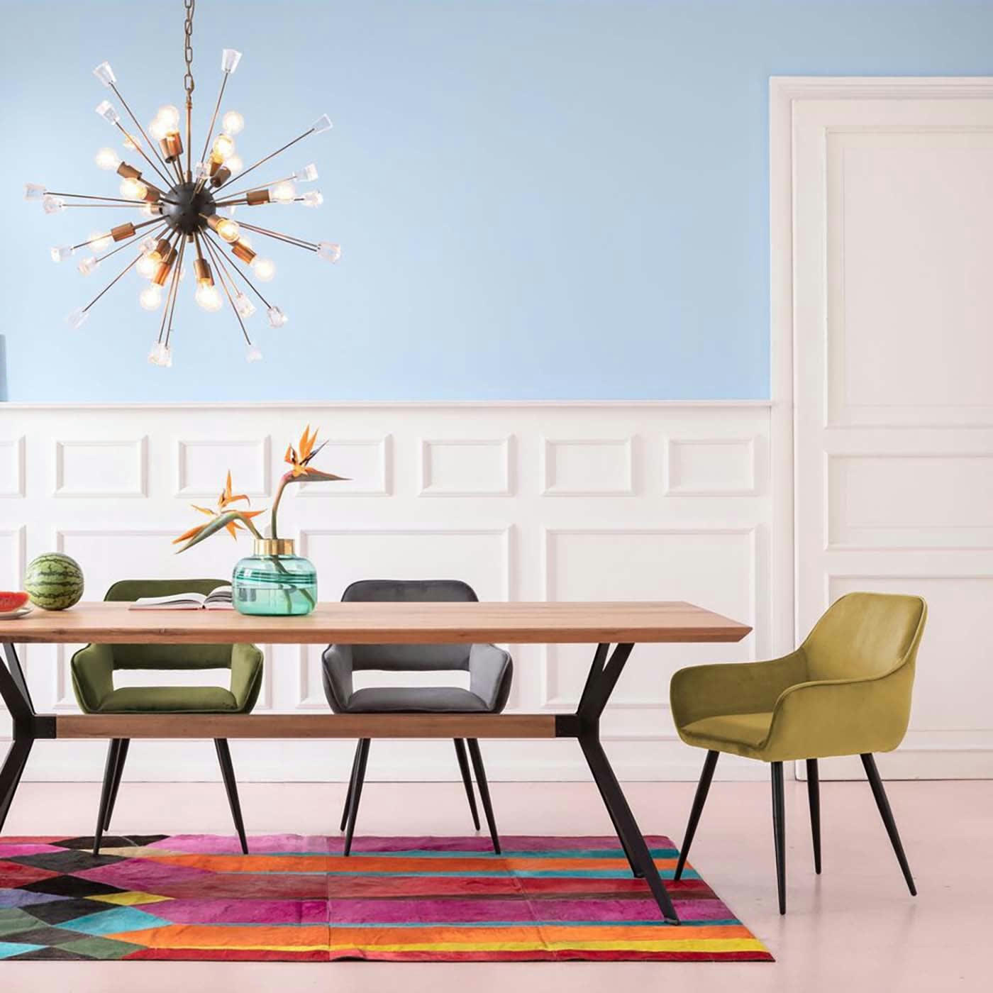 SAN FRANCISCO - Chaise avec accoudoirs en velours vert clair et acier