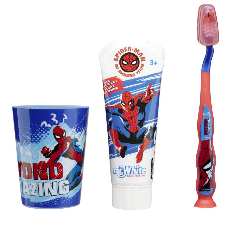 Gobelet brosse à dents dentifrice Spiderman dans trousse