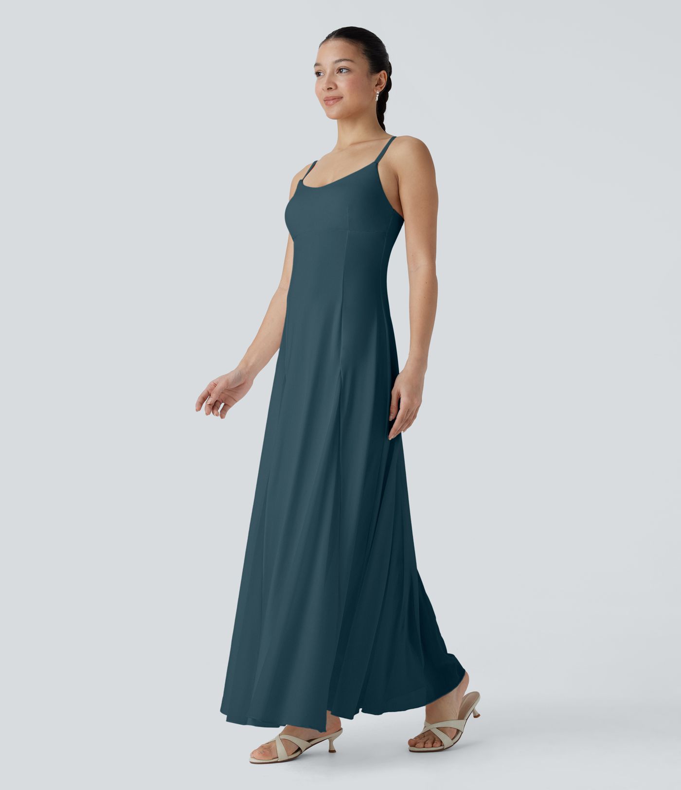 Robe longue fluide à bretelles ajustables avec maille contrastée pour demoiselle d'honneur et invitée de mariage