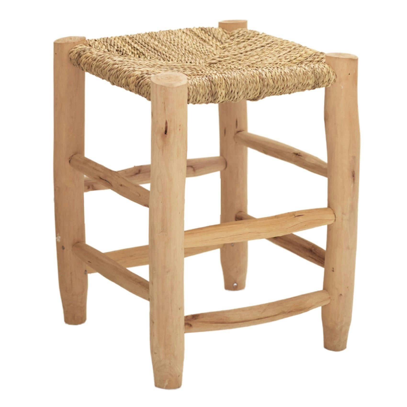 - Tabouret marocain bois de laurier osier/bois naturel 40 cm