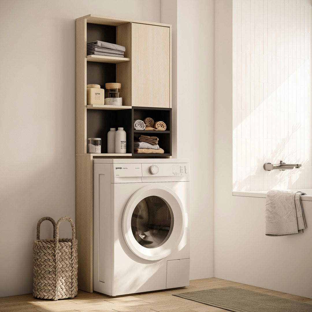 KUBE - Meuble WC effet bois chêne clair et noir