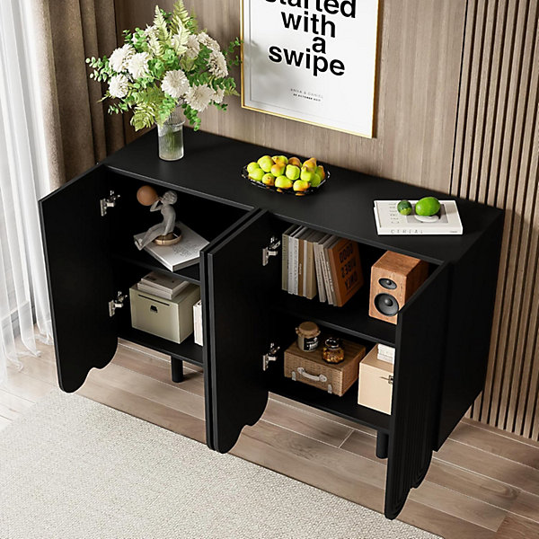 Armoire de Rangement,Buffet en Bois-120x37.5x80.8cm,Noir