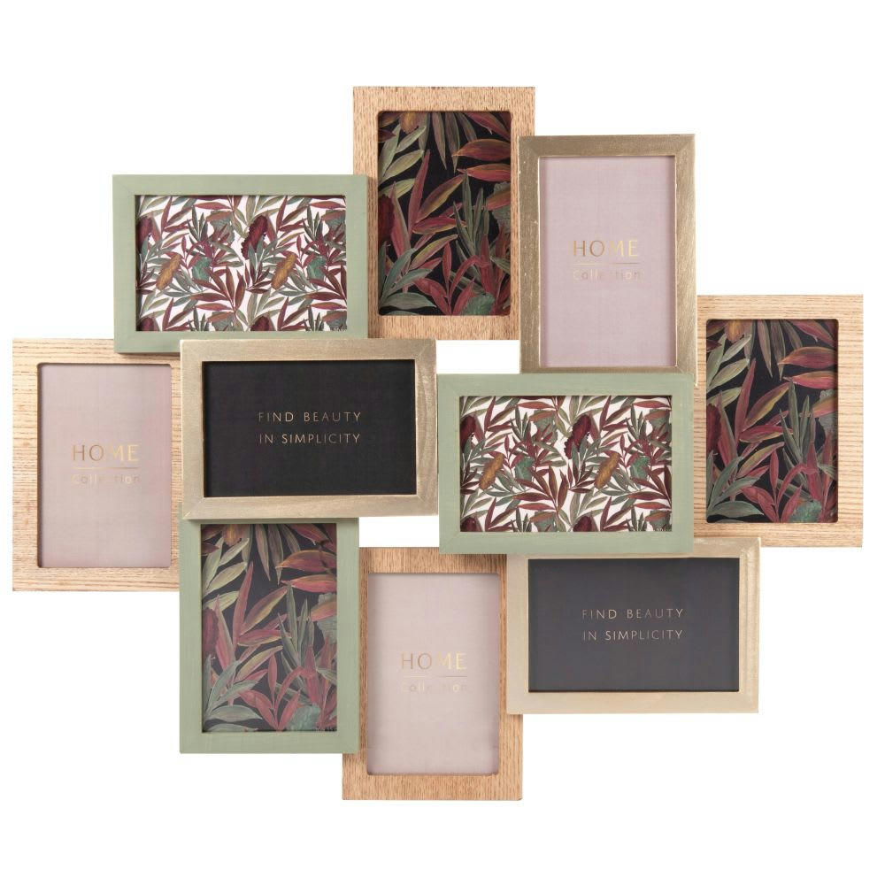 - Cadre multivues 10 photos vert, doré et beige 58x49