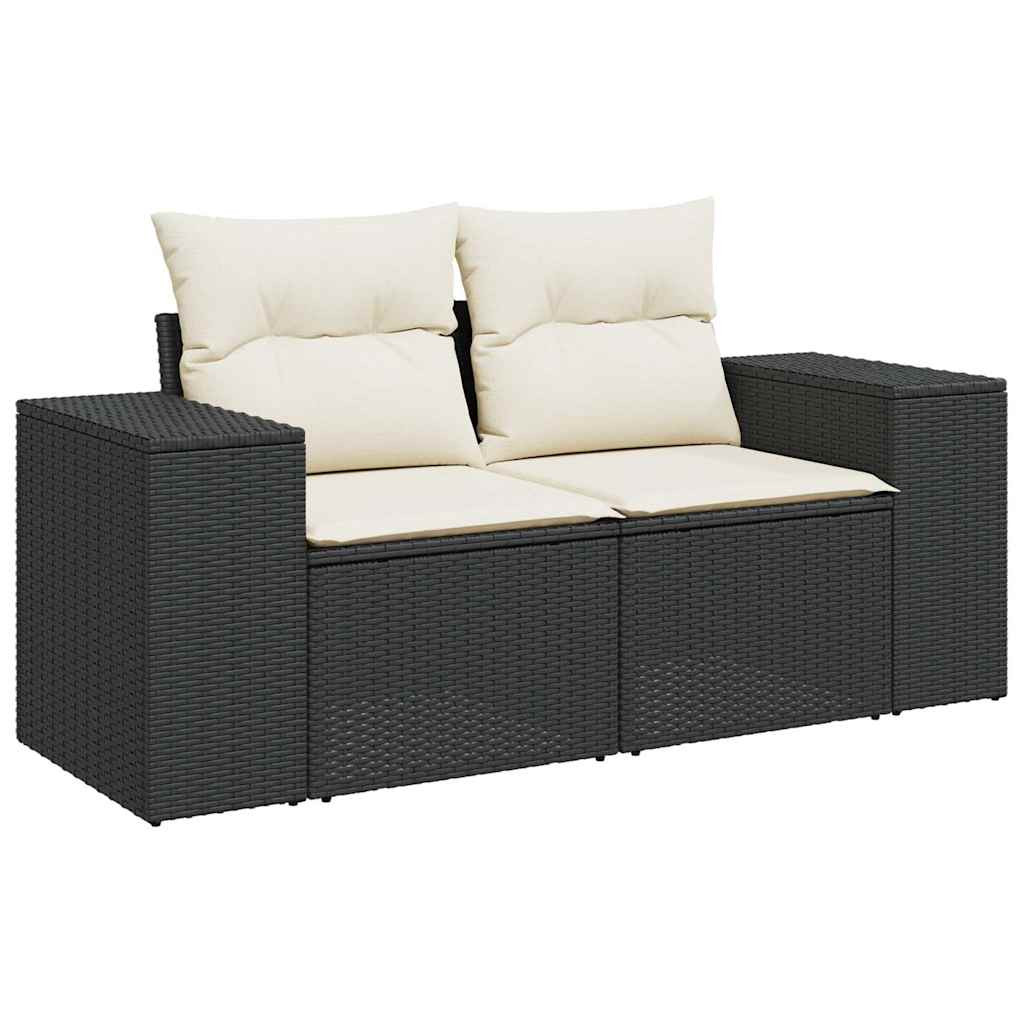Sofa Ogrodowa Czarna z Poduszkami Fotel Siedzisko Na Taras Balkon