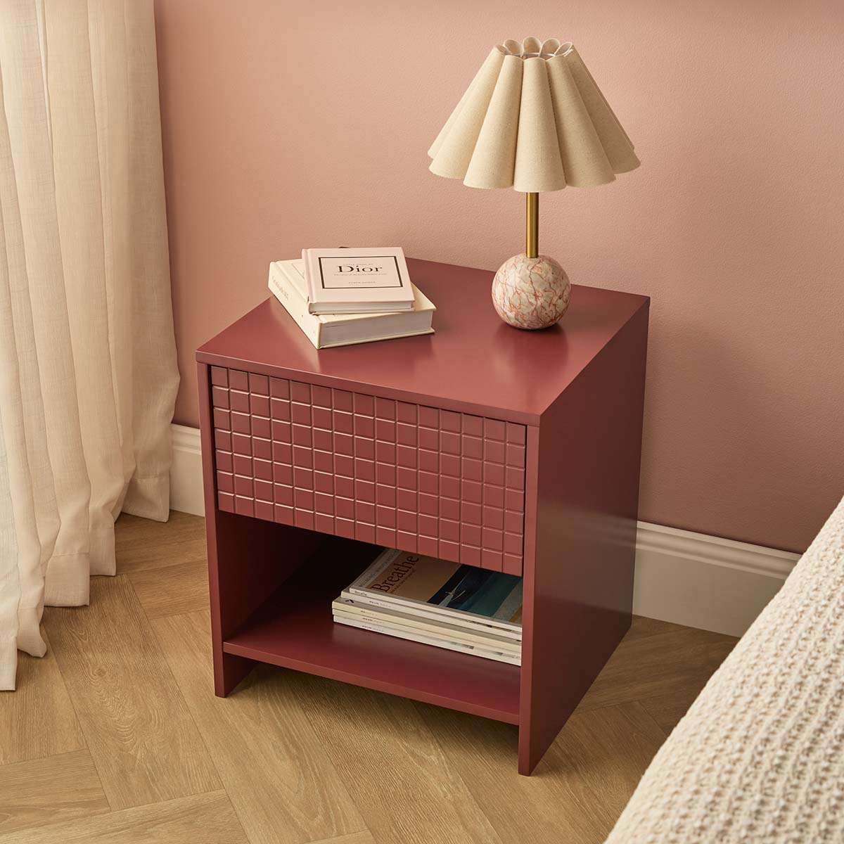 Drew Checkerboard Bedside Table - Shiraz