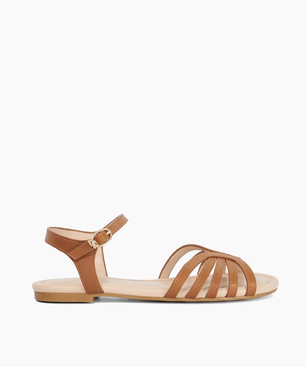 Lilou Tan - Leather Ankle Strap Open Toe Sandals