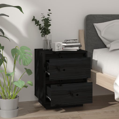 NNEVL Bedside Cabinets 2 pcs Black 40x35x50 cm Solid Wood Pine