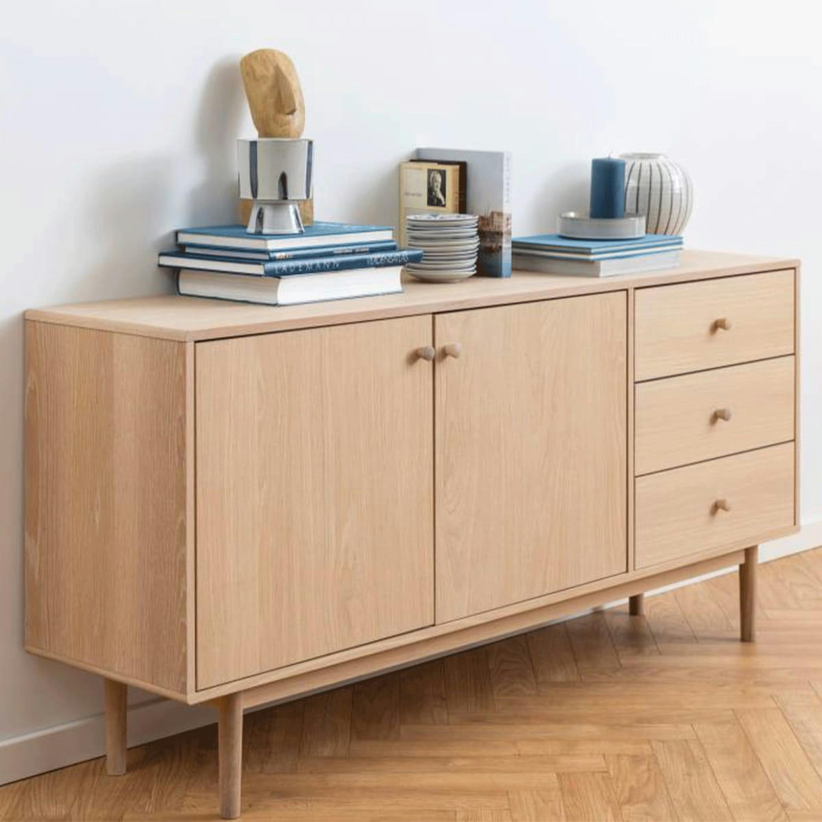 MARTINS - Buffet en bois de chêne clair 2 portes 3 tiroirs