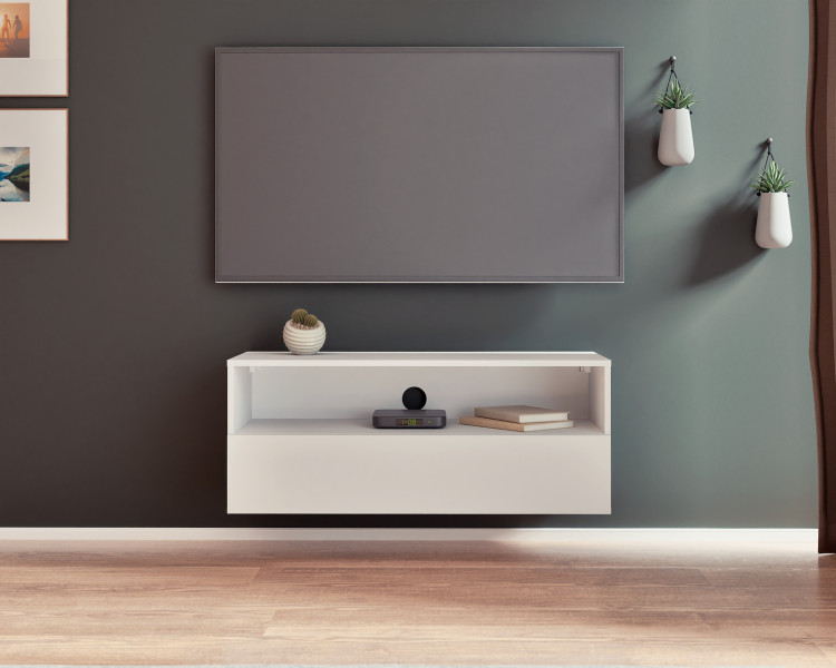 Minimalistyczna szafka RTV Tebris 100 cm w białym kolorze