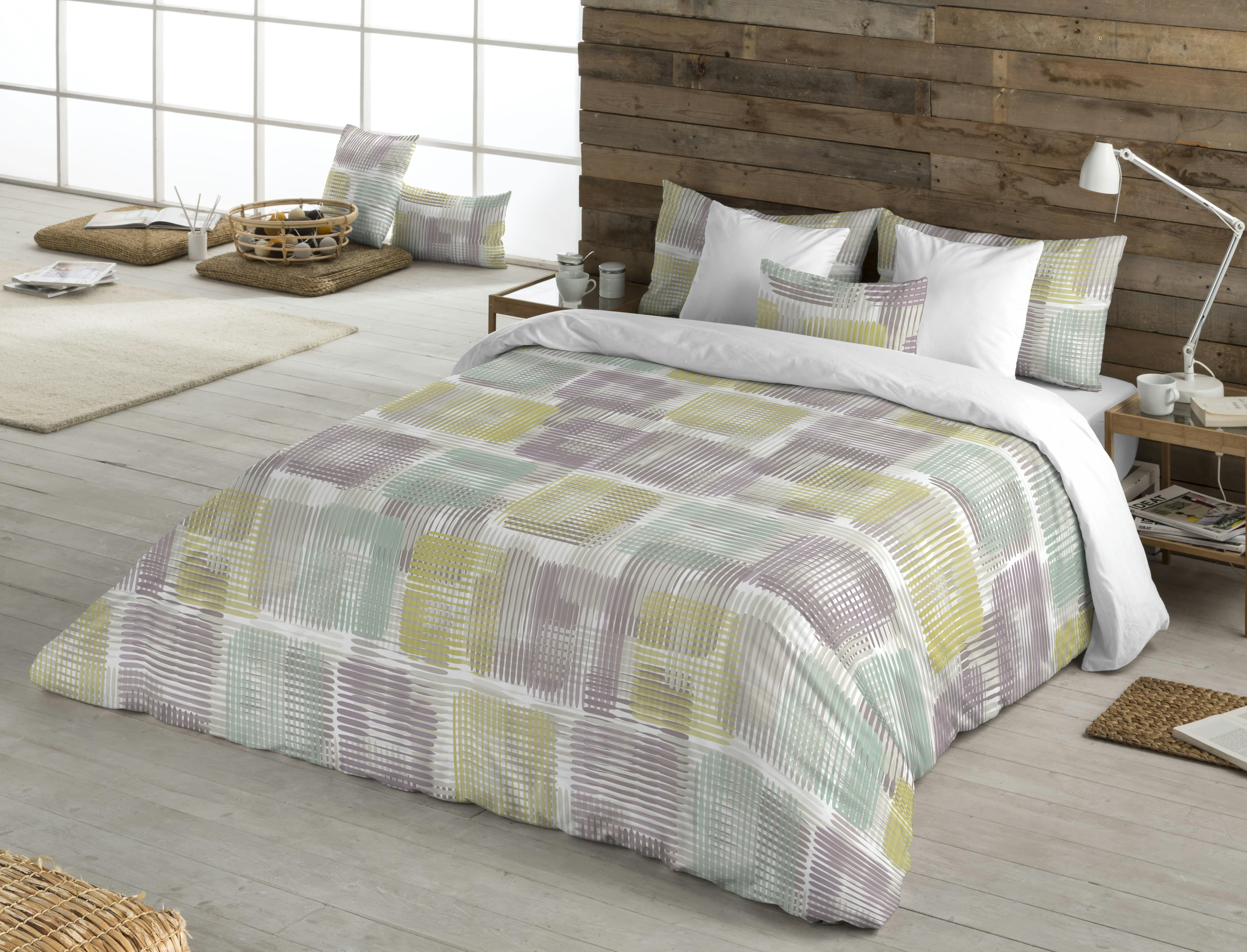 GRID VERDE - Housse de couette 100% coton avec imprimé géométrique 220X220 cm