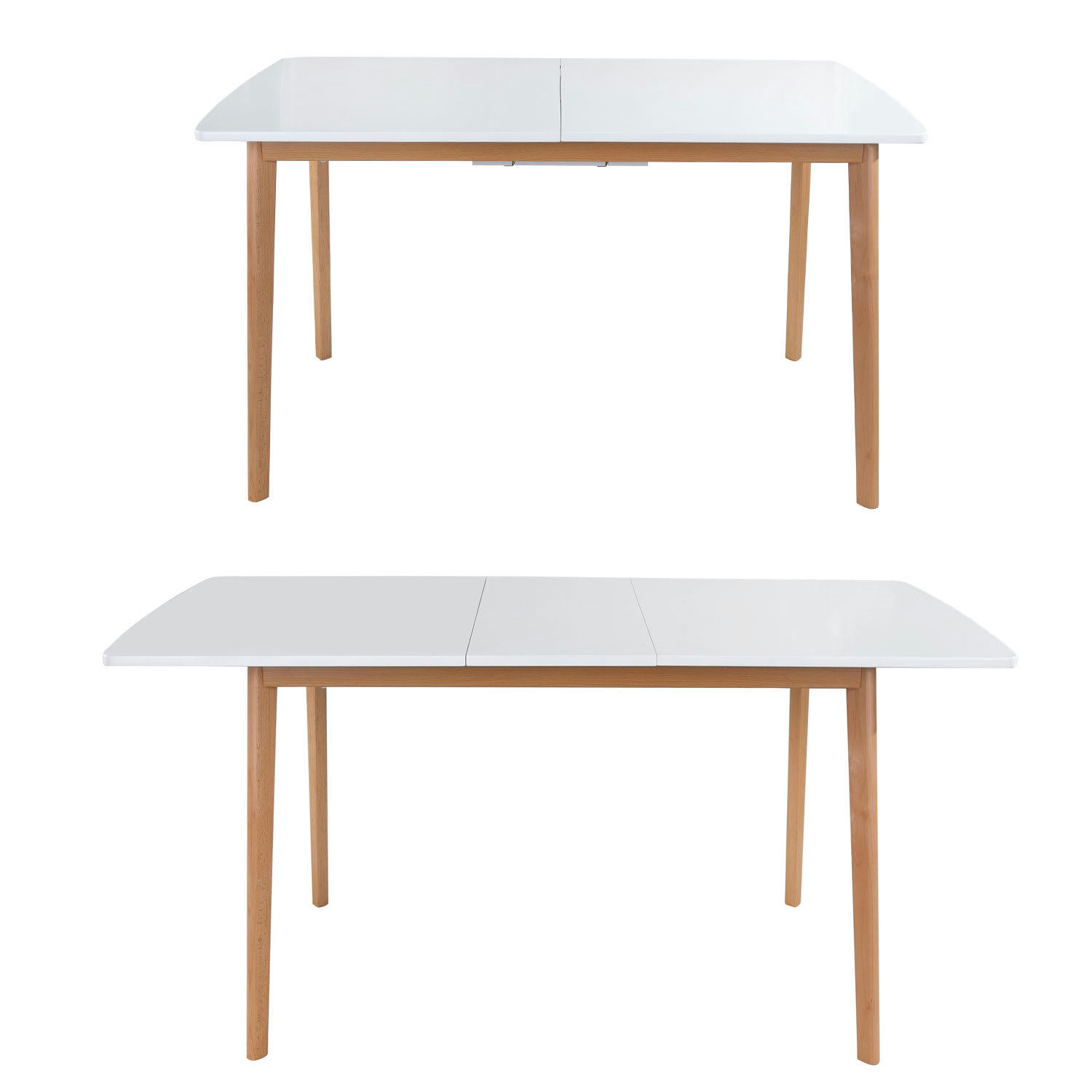 HELGA - Table à manger extensible 120/160cm blanche et bois de hêtre