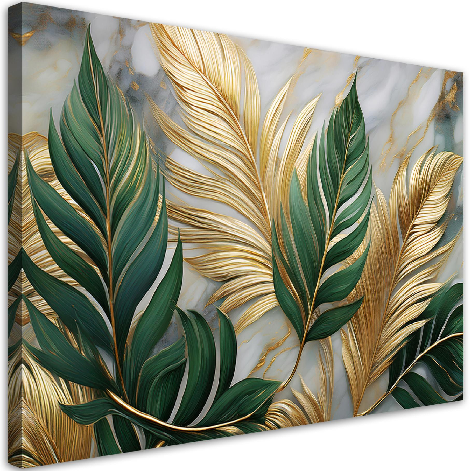 Feeby Obraz na płótnie, Liście Botanika Glamour Marmur Złoty 60x40