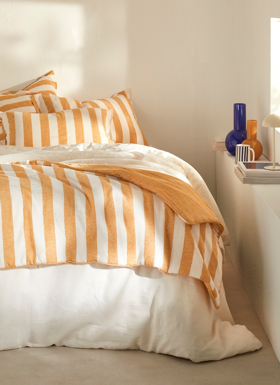 ÉDREDON MATELASSÉ EN MÉTIS COTON ET LIN CAFÉ MOUTARDE