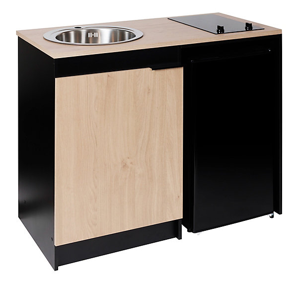 Kitchenette complète vitrocéramique noir et chêne H.94,5 x l.120 cm