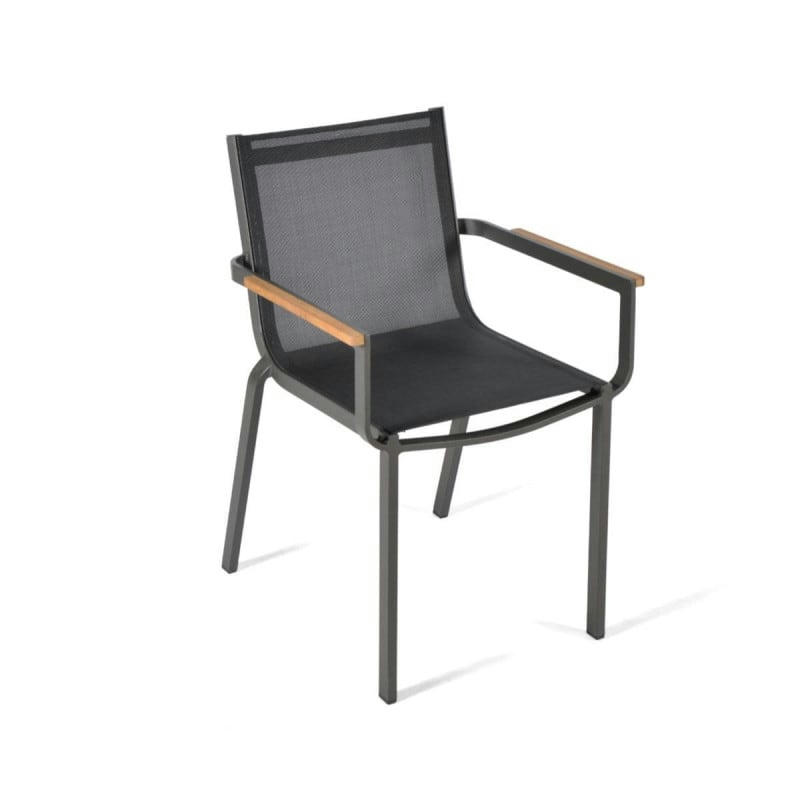 TICAO - Fauteuil de jardin aluminium textilène et teck gris