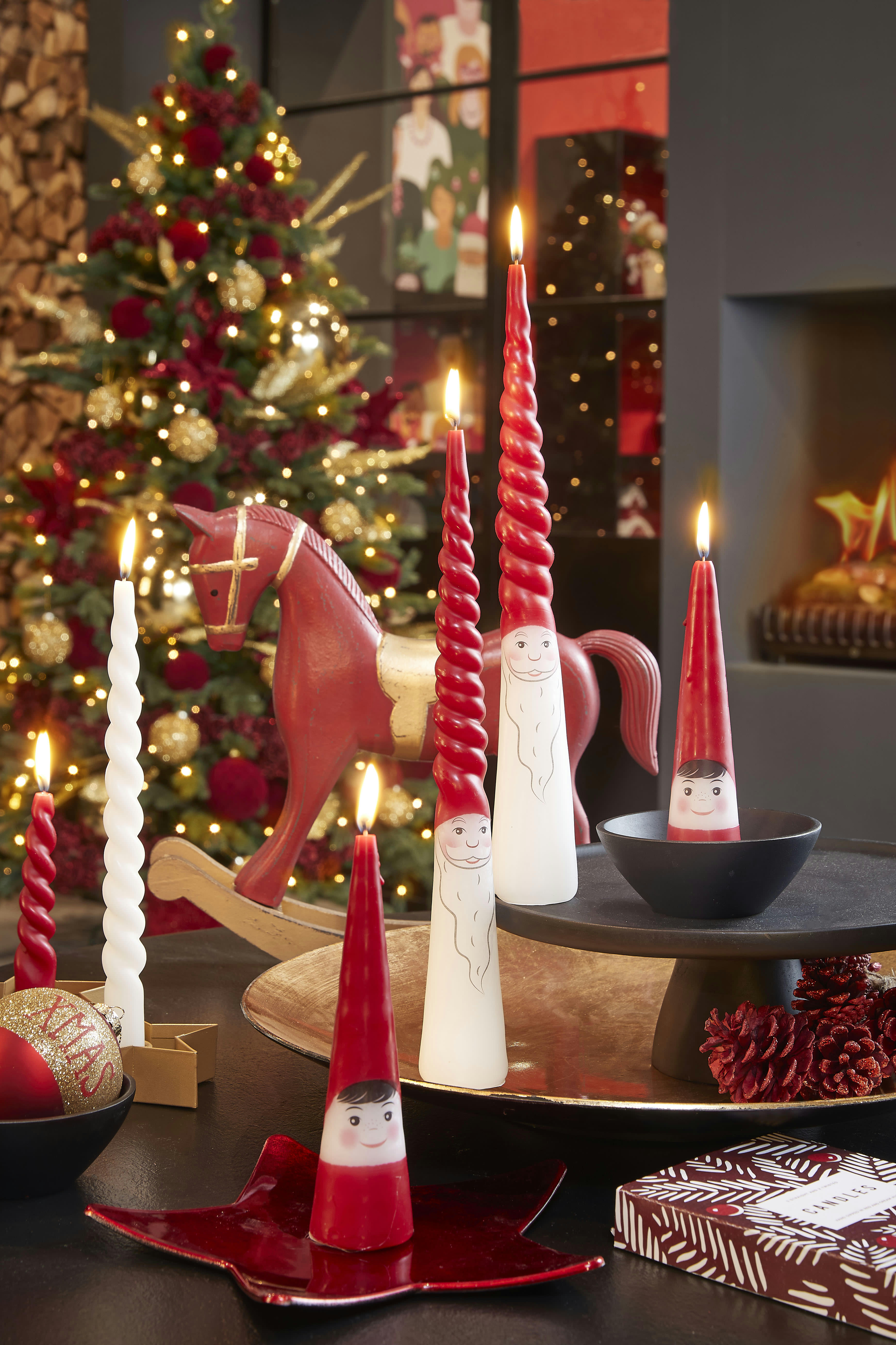 CANDLE - Lot de 5 bougies rouge et crème