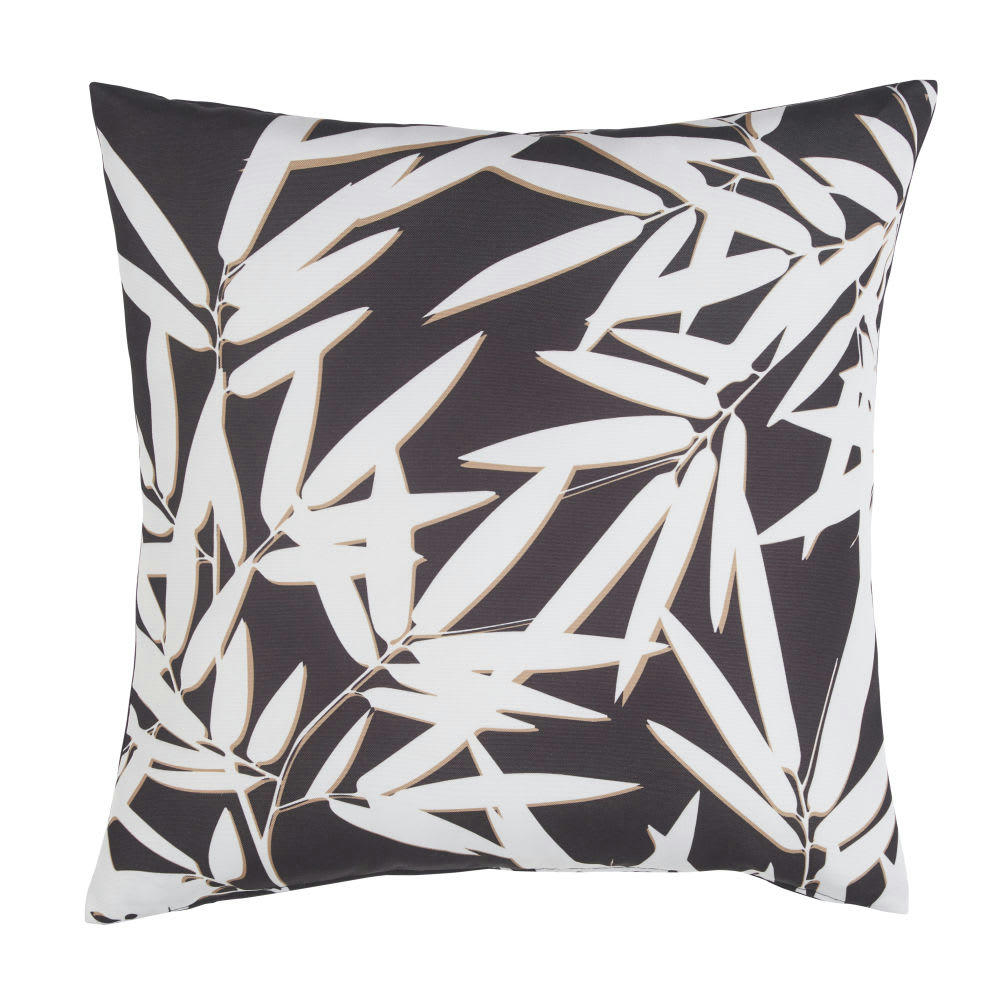 OVERBROOK - Coussin imprimé feuillage écru et noir 45x45