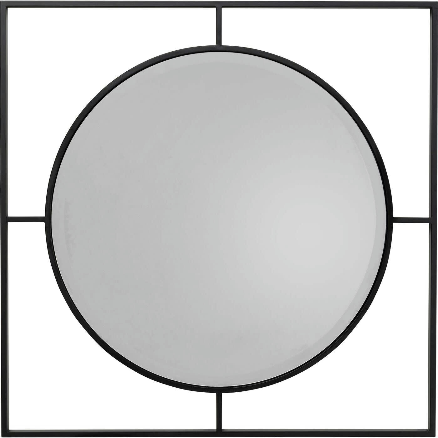 STANFORD - Miroir rond cadre carré en acier noir 90x90