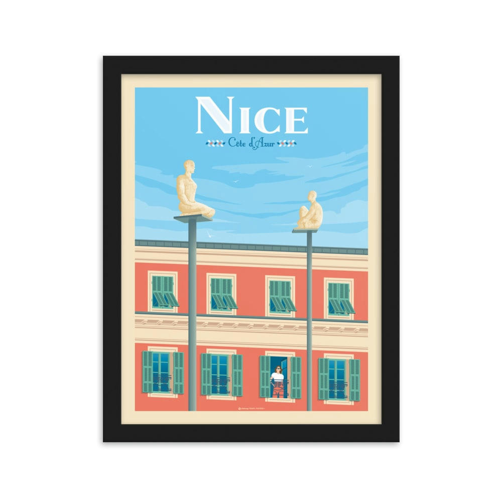 - Affiche Nice Côte d'Azur France + Cadre Bois noir 21x29,7 cm