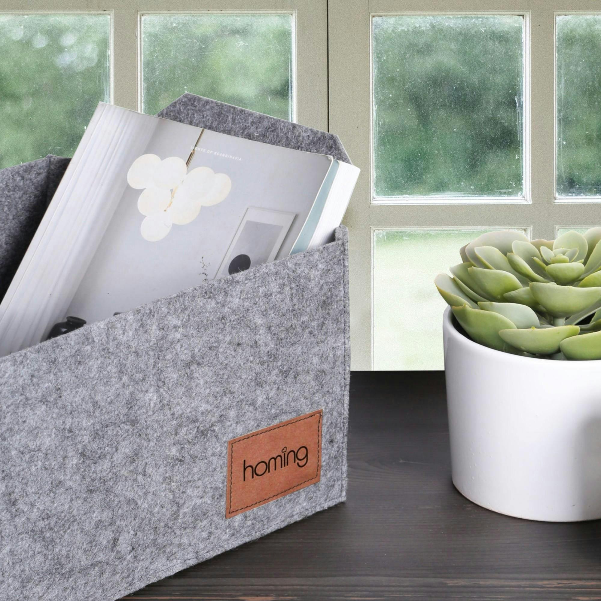 Panier de rangement gris en feutrine – avec poignées