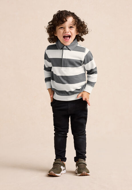 Younger Boys Charcoal Stripe Rugby Sweat Top