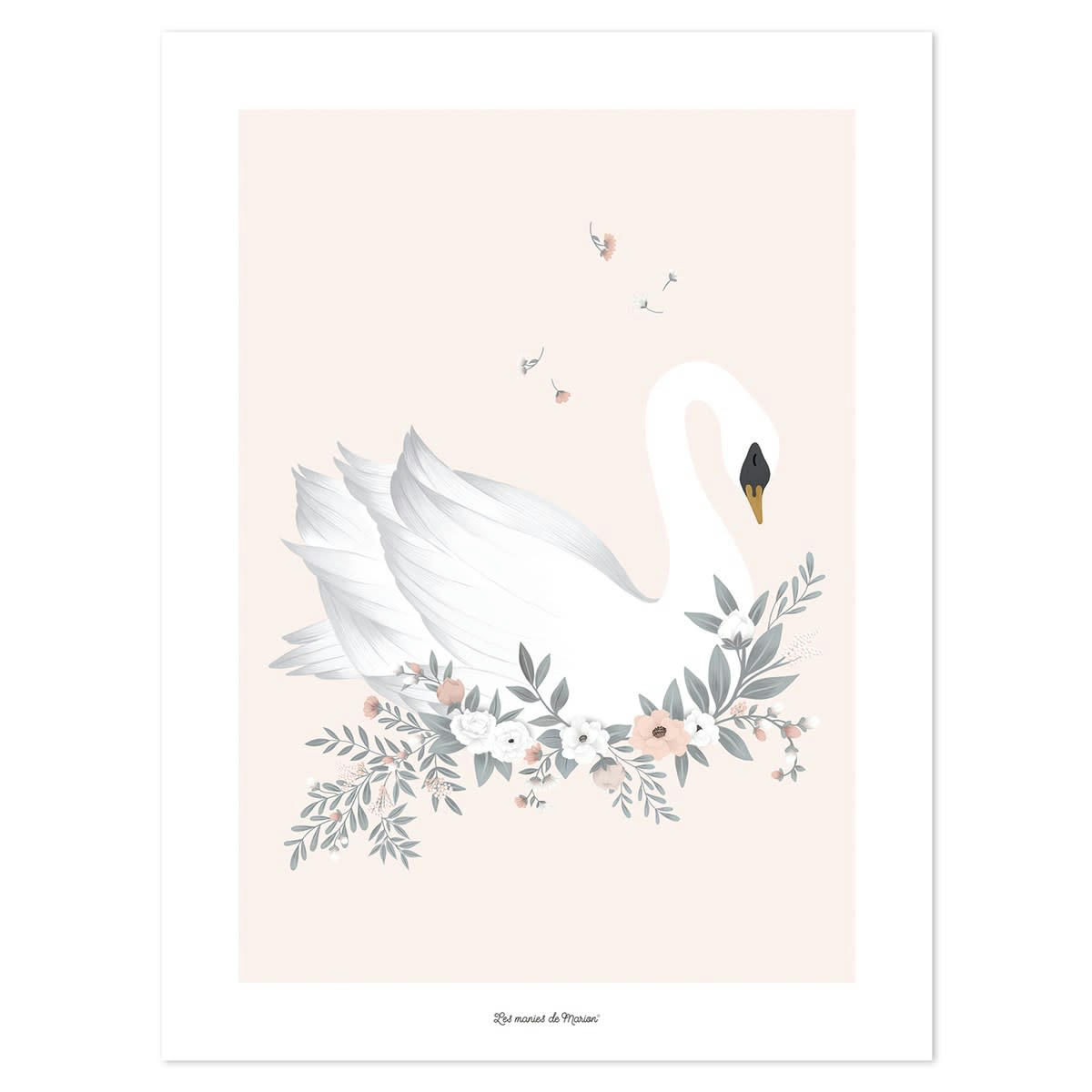 GRACE - Affiche cygne en Papier Rose