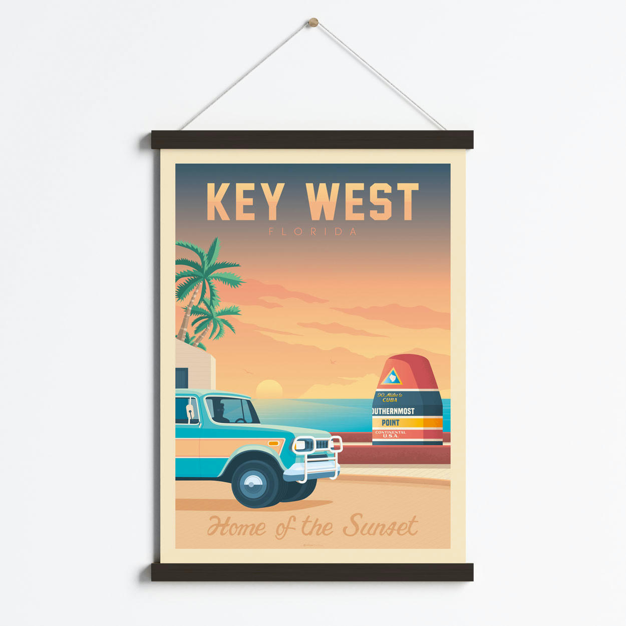 - Affiche Key West Floride + Cadre Magnétique (Bois Noir) 50x70 cm