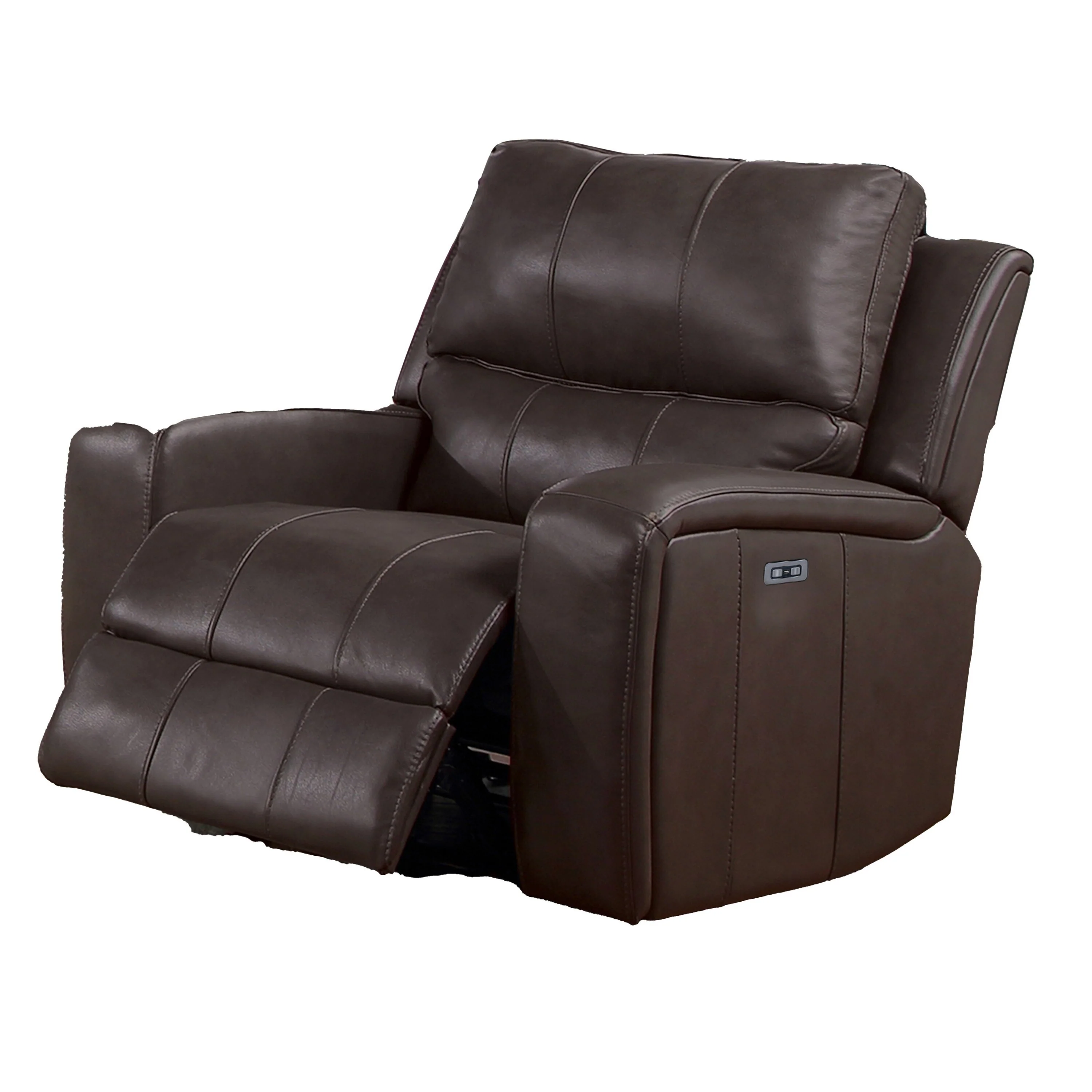 Elle 37 Inch Glider Chair, Power Recliner, Cushioned, Brown Faux Leather