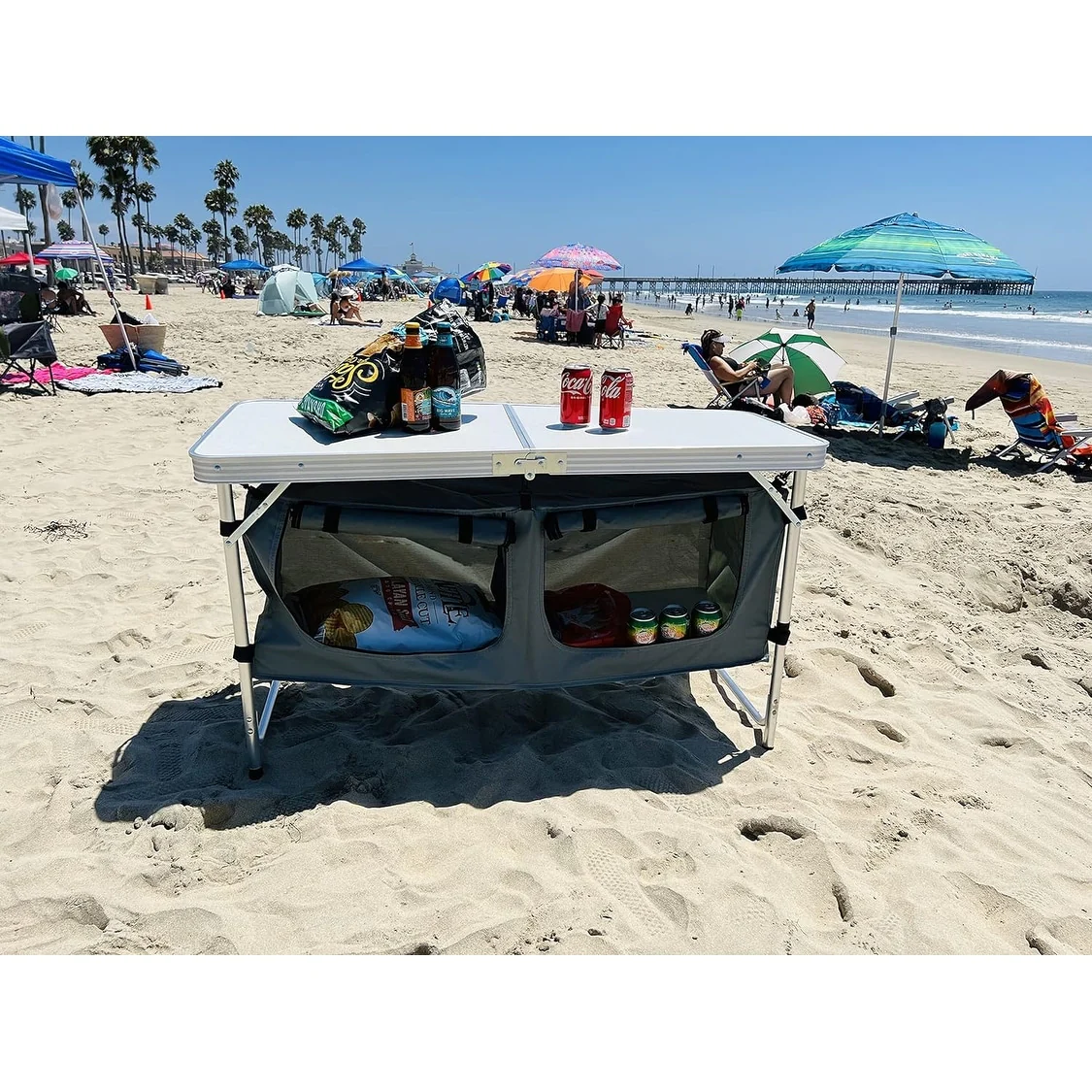 Folding Camping Table with Storage,Portable,Adjustable,Lightweight for Indoor and Outdoor Picnic, Beach, Hiking, Travel