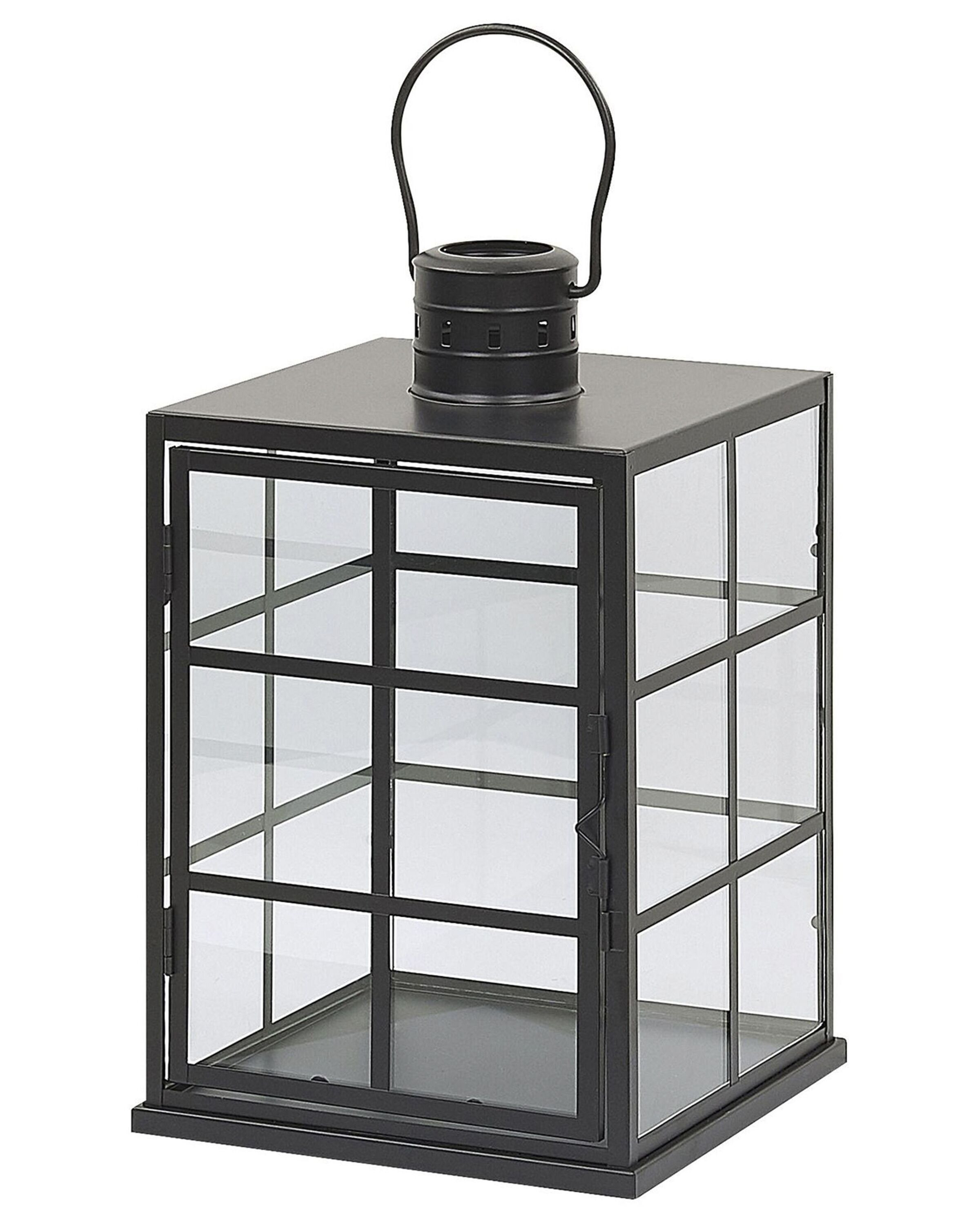 Lampion świecznik metal szkło czarny