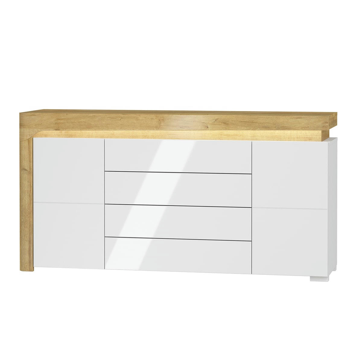- Buffet 2 portes 4 tiroirs LED inclus stratifiés blanc et naturel