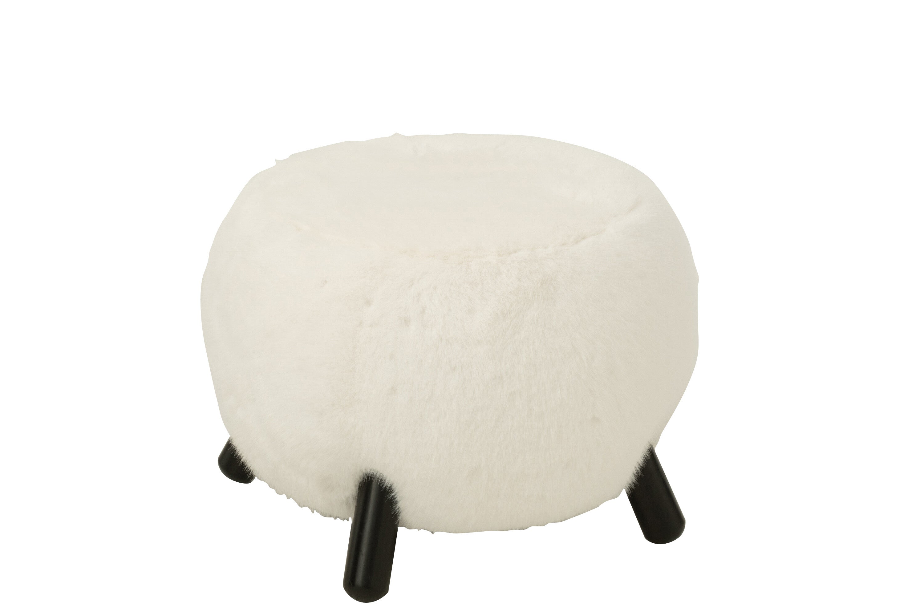 J-Line kruk Fur With Wooden - hout - wit