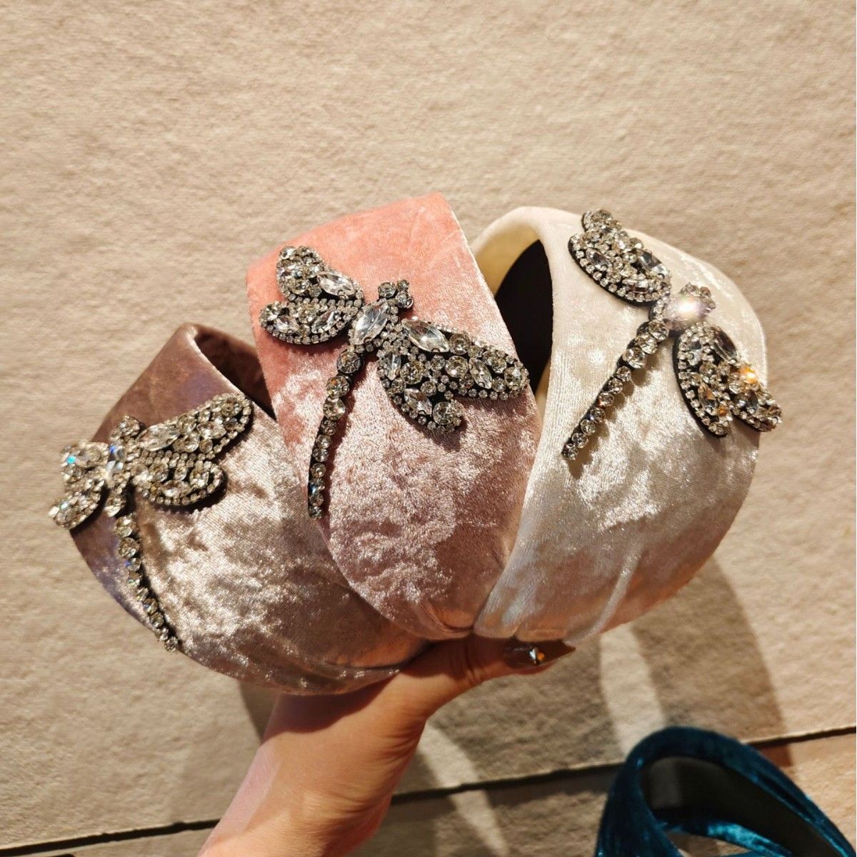 PEACH ACCESSORIES Velvet Headband with Crystal Dragonfly