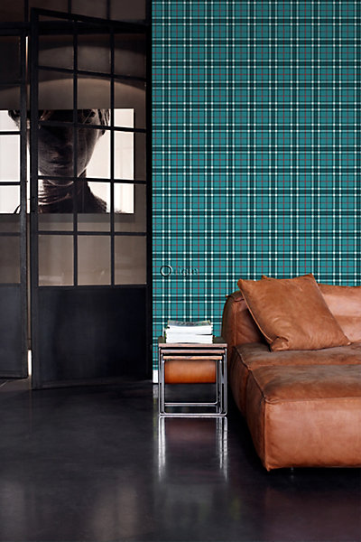 Origin Wallcoverings papier peint à carreaux turquoise 53 cm x 10.05 m