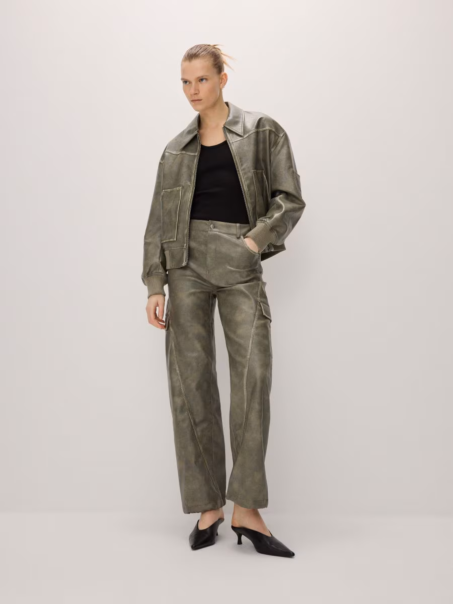 Faux Leather Cargo Trousers