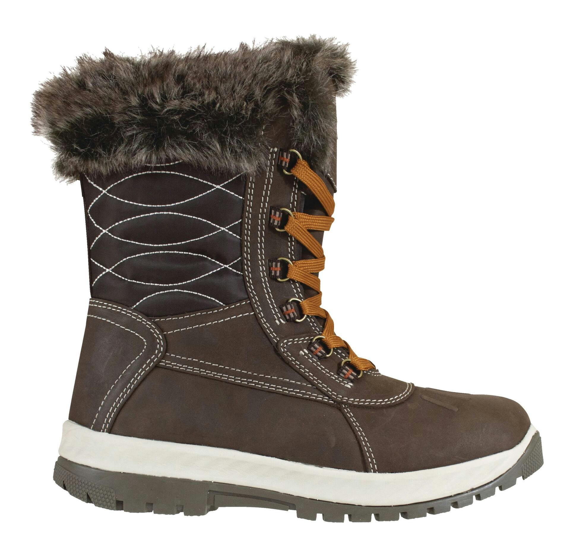 Outbound Women's Lara Insulated Lace/Zip-Up PU Leather Winter Snow Boots Faux Fur, Brown