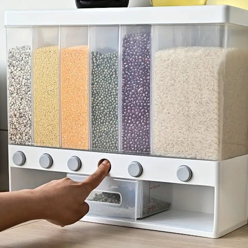 NNEOBA 1pc Wall-Mounted Multi-Grid Food Dispenser - Large Capacity Rice Bucket