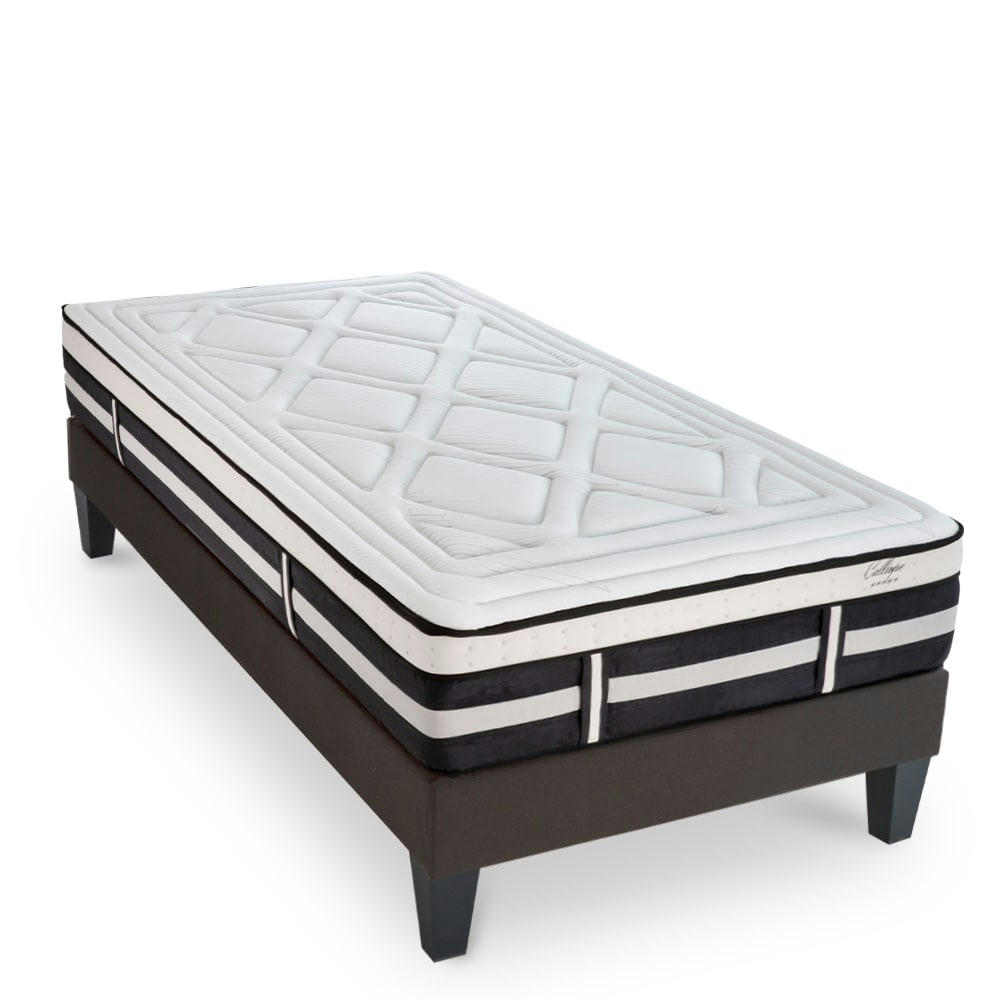 CALLIOPE - Ensemble Matelas à Mémoire de forme h28cm et sommier gris 90x200