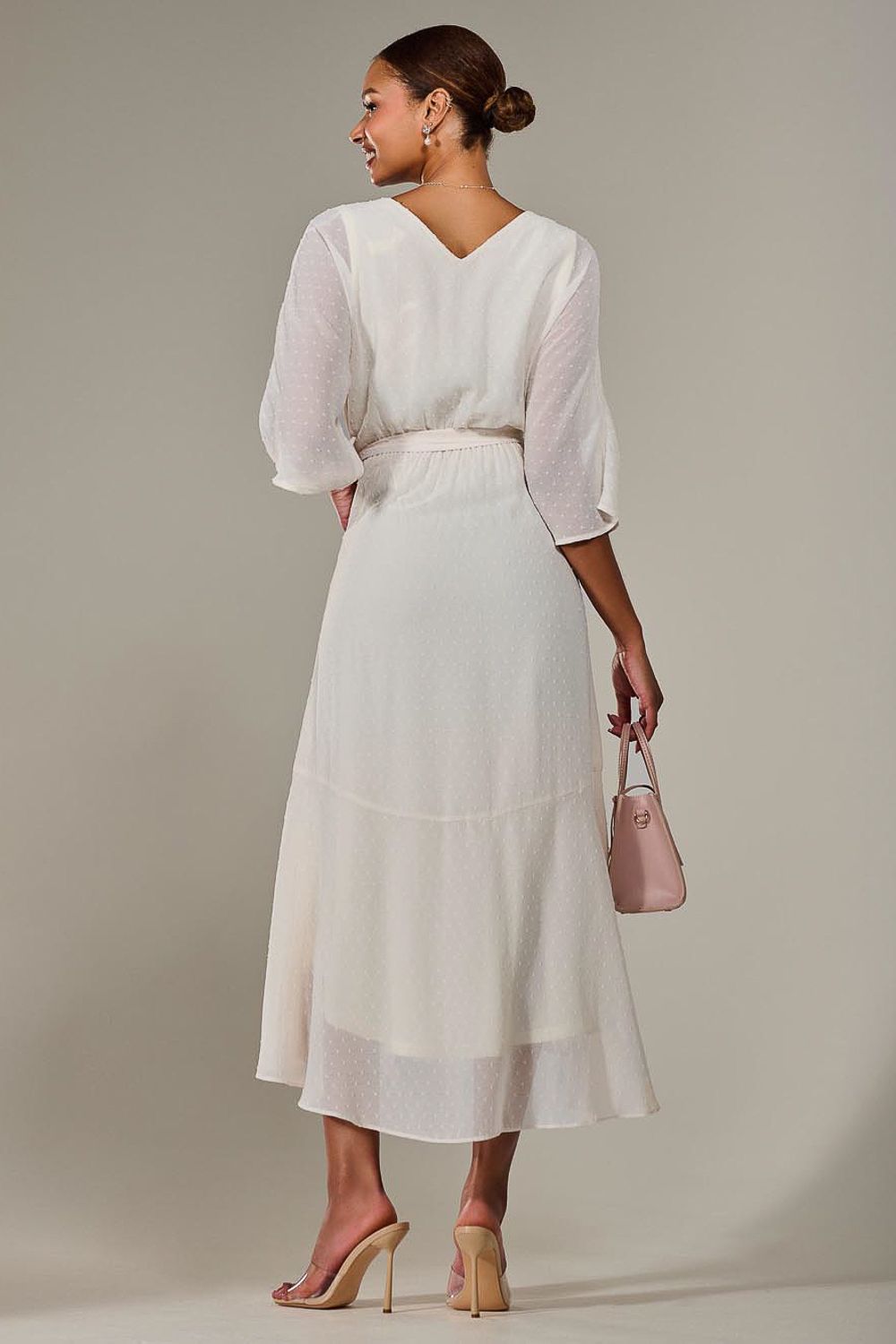 Jolie Moi Wrap Tie Front Midi Dress